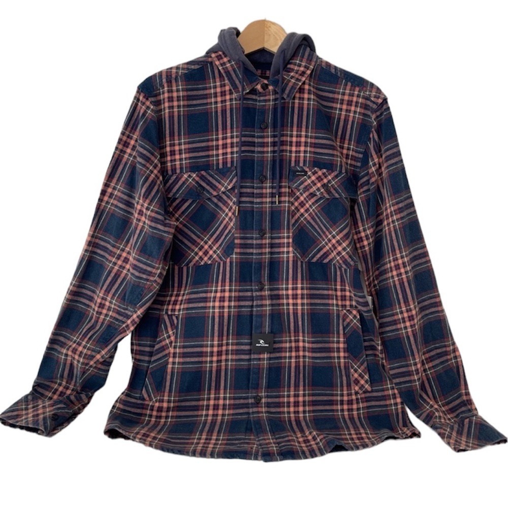 Rip Curl Flannel Shirt Hooded Ranchero Washed Navy NWT Men’s Size X-Large